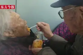 郑州91岁妻子在老伴怀里“撒娇”老伴宠溺式哄她吃饭图片