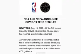 常规赛开赛在即 NBA新一轮新冠检测1名球员阳性图片