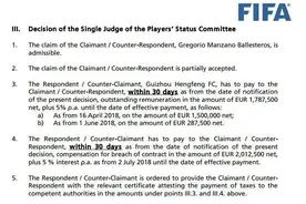 媒体人：FIFA要求贵州恒丰赔偿前任主帅曼萨诺3000万图片