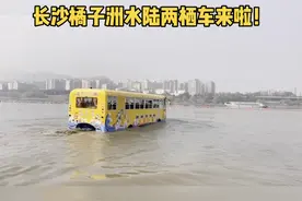 可可爱爱！橘子洲水陆两栖车（艇）首航 坐“小黄鸭”游湘江图片