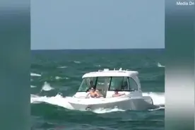 美国一艘豪华游艇险被海浪吞没 日光浴者惊慌失措图片