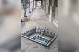 以假乱真！农村小伙马路上画3D画酷似路障 网友：都不敢走了图片