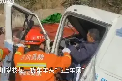 四川攀枝花一货车车头“飞上车顶”消防成功破拆解救图片