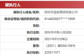 皇庭集团被深圳法院列为被执行人 旗下皇庭国际近日获银行贷款图片