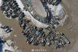 海水冰凌！连云港海滨冬日一景图片