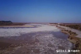 航拍黄河济南段的冰凌场景，济南东段已经多处封河图片