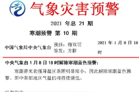 中央气象台1月8日18时解除寒潮蓝色预警图片