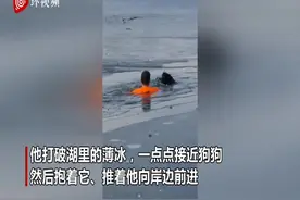 英国一男子不顾寒冷跳入冰湖 破冰拯救落水小狗图片
