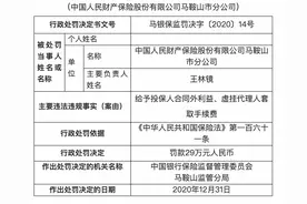 人财保险马鞍山市分公司被罚29万元：虚挂代理人套取手续费图片