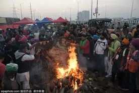 印度：人们篝火边起舞 庆祝Lohri节图片