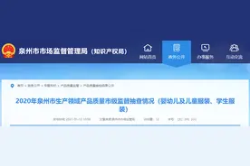 福建省泉州市公布2020年生产领域婴幼儿及儿童服装、学生服装产品质量市级抽查情况图片