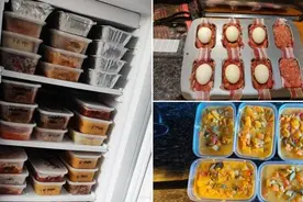 女子一次性备出一个月的伙食 冰箱放108个盘子图片