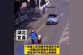 盲人过马路迷失方向，热心司机停车搀扶，你下车帮忙的样子真帅图片