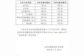 2021年山东省艺术类统考合格线公布！今天起成绩可查询图片