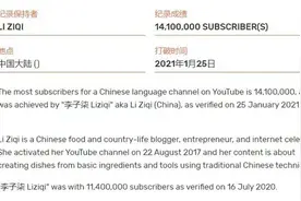 1410万！李子柒刷新“最多订阅量的YouTube中文频道”吉尼斯世界纪录图片