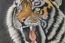 用塑料大盆泼墨！商丘民权82岁奶奶泼墨画虎成网红图片