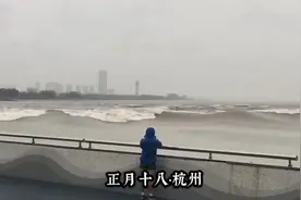 太猛了！钱塘江正月潮发威，岸边观潮者直接被掀翻图片