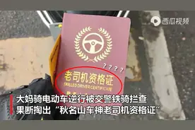 大妈骑电动车逆行被交警拦查 竟掏出“秋名山老司机资格证”图片