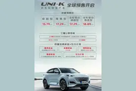 长安UNI-K预售开启 公布四款车型预售价15.79-18.89万元图片