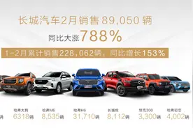智能化引领品牌向上！长城汽车2月销售8.9万辆 同比大涨788%图片