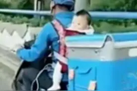 出生6个月就跟着爸爸送卖的“外卖宝宝”，长大了图片