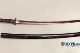 美国纽约现惊魂一幕：男子当街挥武士刀与警方混战图片