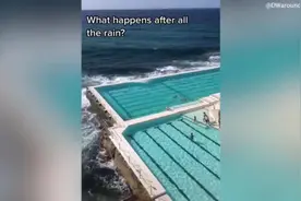 澳大利亚著名的邦迪冰山泳池因暴雨变浑浊 仍有人不顾风险游泳图片