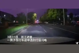 男子行车途中突遇打雷，雷击道旁大树火花四溅！记录仪拍下惊险瞬间图片