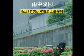 雨中陵园浙江8岁男孩感动所有人，对烈士墓挨个鞠躬，网友夸赞：真棒图片