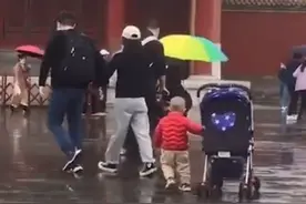 夫妻牵手游故宫，萌娃自己推车紧跟！网友：父母是真爱，孩子是意外图片