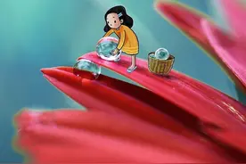 美丽小世界：花间的黄衣女孩图片