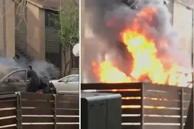 美国两警察将司机从着火汽车中拖出 几秒后汽车爆炸图片