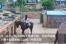 社死现场！女子在院子里骑马，结果马自己进屋女子被挂房梁上图片
