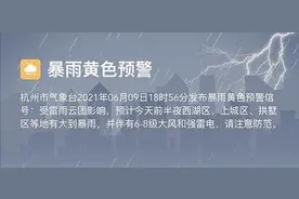 刮风打雷下大雨！杭州市气象台18时57分发布暴雨黄色预警图片
