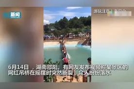 湖南一景区吊桥上众人摇晃致桥断裂，男孩刚回桥头躲过一劫图片