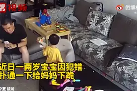 两岁宝宝做错事被妈妈责怪，扑通下跪动作一气呵成，网友调侃：爸爸言传身教到位图片