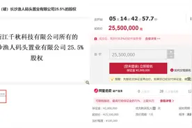 美食地标股权变动，长沙渔人码头25.5%股权将以2550万元起拍图片