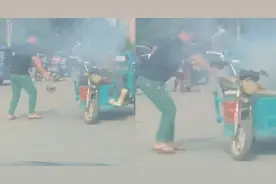 路遇电动三轮起火“爱管闲事”的他提着灭火器冲了上去图片