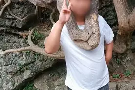 头伸树杈拍照被卡住 黄果树景区称发现会予以制止 男子回应：出于好奇图片