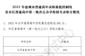 刚刚公布！2021年盐城市普通高中录取最低控制线图片