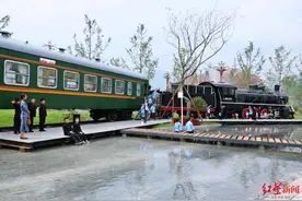 四川乐山“驶来”两列绿皮火车 45节车厢再现“天上的街市”图片
