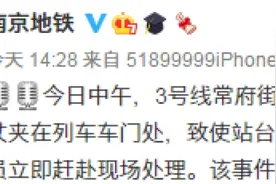 南京地铁回应站内异响为乘客拐杖被夹所致视频封面