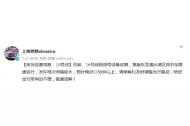 上海地铁：16号线因信号设备故障，惠南东至滴水湖区段列车限速运行图片