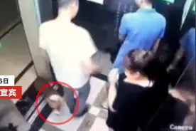 牵引绳被夹狗进电梯后遭吊起，幸有乘客及时搭救！画面太惊险图片