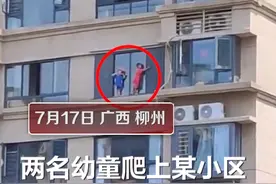 两名幼童爬上28楼窗台玩耍，被救瞬间哇哇大哭，网友：看得我腿发抖图片