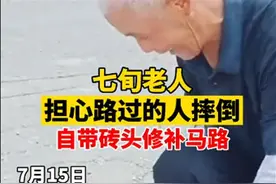 河南7旬老人自带砖头修路感动路人，网友质疑：维保单位去哪了？图片