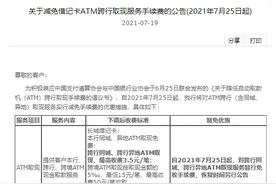 借记卡ATM取现手续费下调措施即将落地 这家国有大行率先发布公告，不光降费还暂免收取图片
