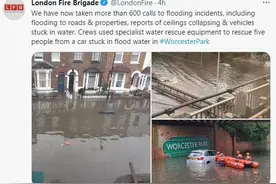 英国伦敦大雨滂沱市区街道积水 多个车辆受困洪水中图片