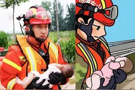 怀抱婴儿走红的消防员：自己孩子三岁，抱得太少图片