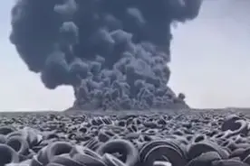 科威特全球最大轮胎垃圾场着火，太空可见浓烟图片
